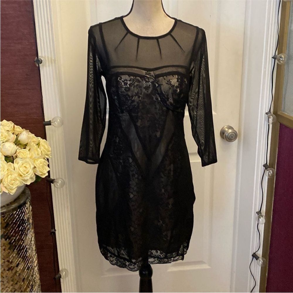 Twelve by Twelve Sheer Black Lace Dress, L